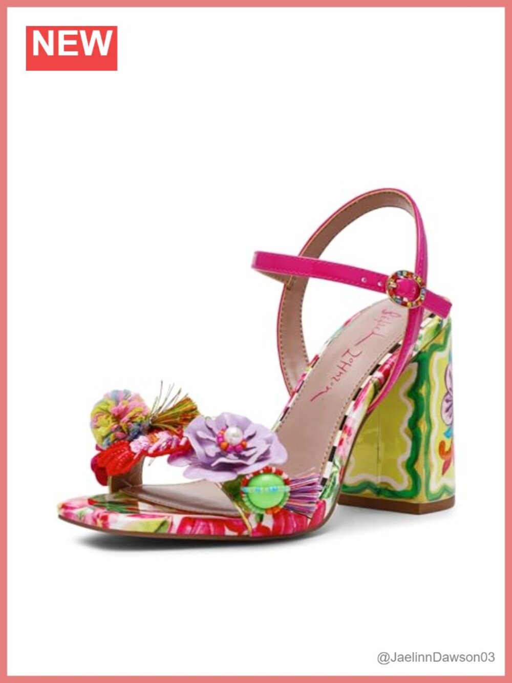 Heeled Sandals with Ankle Strap & Floral Print